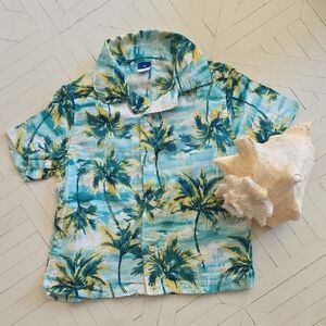 Old Navy Tropical Palm Print Button Down Shirt - Green and Yellow